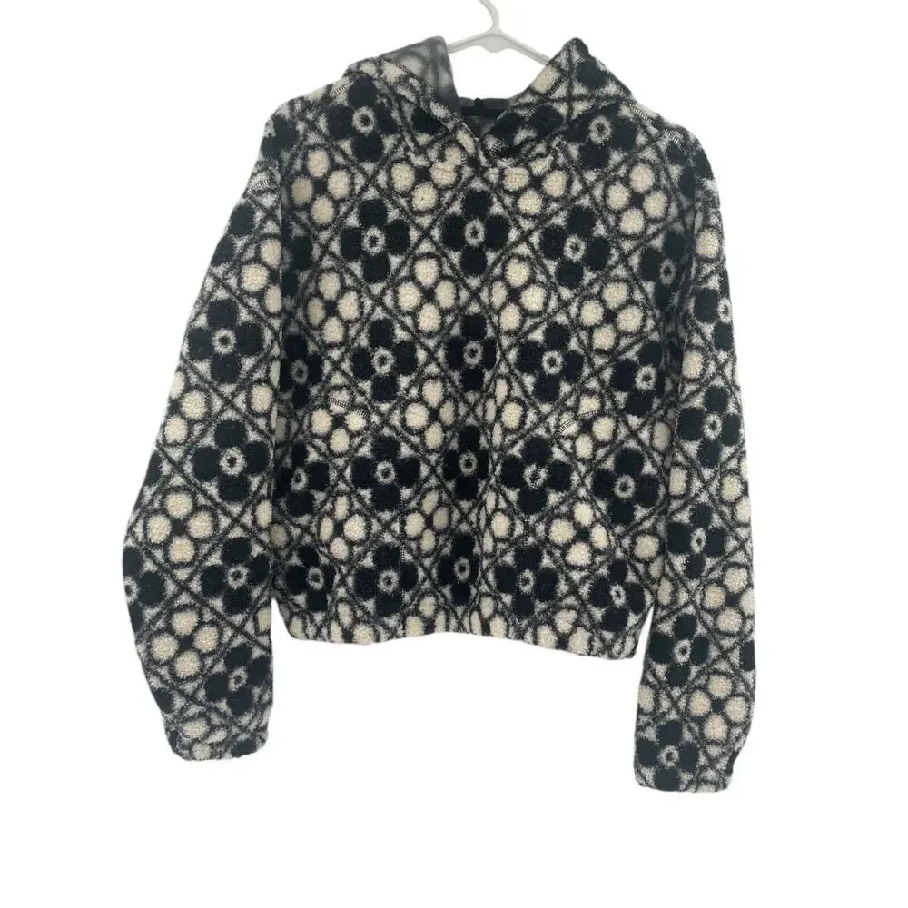 Marine Layer Womens Navy Cream Floral Laid Back Sherpa Hoodie Size S New